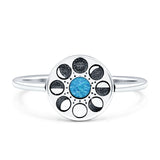 Moon Phases Ring 10mm Oxidized Round Lab Created Blue Opal 925 Sterling Silver Wholesale