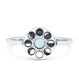 Moon Phases Ring 10mm Oxidized Round Lab Created White Opal 925 Sterling Silver Wholesale