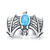 Oval 16mm Lab Created Blue Opal Flying Bat Oxidized Ring 925 Sterling Silver Wholesale