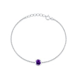 Round Amethyst CZ Rolo Chain Bracelet