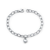 Oval Link Heart Charm Bracelet