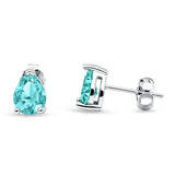 Pear Solitaire Push Back Stud Earring Paraiba Tourmaline CZ 925 Sterling Silver