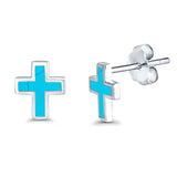 Cross Stud Earrings Turquoise 925 Sterling Silver (14mm)