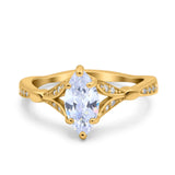 Art Deco Marquise Ring Cubic Zirconia Yellow Tone 925 Sterling Silver