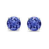 Butterfly Prong Round Tanzanite CZ Stud Earrings 925 Sterling Silver