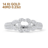 14K White Gold 0.23ct Floral Halo Leaf Semi Mount Diamond Ring Wholesale