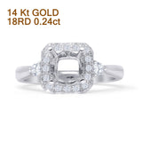 14K White Gold 0.24ct Halo Cushion 10mm Semi Mount Diamond Ring Wholesale
