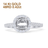 14K White Gold 0.42ct Round Halo Semi Mount Diamond Ring Wholesale