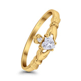 14K Yellow Gold Claddagh Heart Promise Bridal Simulated CZ Wedding Engagement Ring Size 7