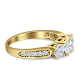 Three Stone Round CZ Gold Ring