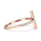 14K Rose Gold Round Sideways Eternity Simulated CZ Wedding Engagement Cross Ring Size-7