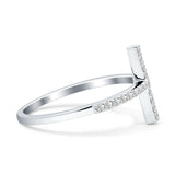 14K White Gold Round Sideways Eternity Simulated CZ Wedding Engagement Cross Ring Size-7