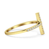 14K Yellow Gold Round Sideways Eternity Simulated CZ Wedding Engagement Cross Ring Size-7