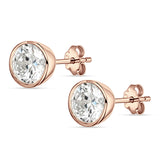 Bezel Set Cubic Zirconia Solitaire Stud Earring Rose Tone  925 Sterling Silver Wholesale