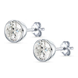 Bezel Set Cubic Zirconia Solitaire Stud Earring 925 Sterling Silver Wholesale