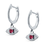 Evil Eye Huggie Hoop Earring Ruby CZ 925 Sterling Silver Wholesale