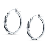 Round Twisted Infinity Hoop Earring Black CZ 925 Sterling Silver Wholesale