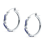 Round Twisted Infinity Hoop Earring Blue Sapphire CZ 925 Sterling Silver Wholesale