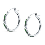 Round Twisted Infinity Hoop Earring Green Emerald CZ 925 Sterling Silver Wholesale