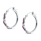 Round Twisted Infinity Hoop Earring Ruby CZ 925 Sterling Silver Wholesale