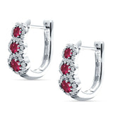 Three Round Halo Floral Hoop Earring Ruby CZ 925 Sterling Silver Wholesale