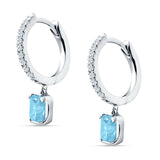 Emerald Cut Drop Dangle Hoop Earring Aquamarine CZ 925 Sterling Silver Wholesale