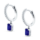 Emerald Cut Drop Dangle Hoop Earring Blue Sapphire CZ 925 Sterling Silver Wholesale