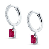 Emerald Cut Drop Dangle Hoop Earring Ruby CZ 925 Sterling Silver Wholesale