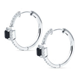 Emerald Cut Halo Hoop Earring Black CZ 925 Sterling Silver