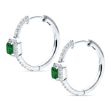 Emerald Cut Halo Hoop Earring Green Emerald CZ 925 Sterling Silver Wholesale