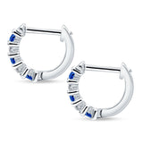 Minimalist Baguette Blue Sapphire CZ Huggie Hoop Earring Solid 925 Sterling Silver Wholesale