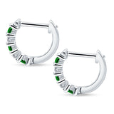 Minimalist Baguette Green Emerald CZ Huggie Hoop Earring Solid 925 Sterling Silver Wholesale