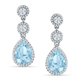 Pear Teardrop Halo Drop Dangle Earring Aquamarine CZ 925 Sterling Silver Wholesale