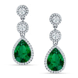 Pear Teardrop Halo Drop Dangle Earring Green Emerald CZ 925 Sterling Silver Wholesale