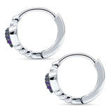 Heart Shaped Two Tone Amethyst CZ Beaded Hoop Earring 925 Sterling Silver Wholesale