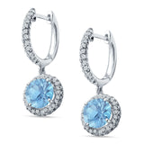 Round Halo Drop Dangle Hoop Earring Aquamarine CZ 925 Sterling Silver Wholesale