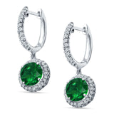 Round Halo Drop Dangle Hoop Earring Green Emerald CZ 925 Sterling Silver Wholesale