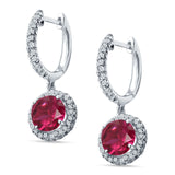 Round Halo Drop Dangle Hoop Earring Ruby CZ 925 Sterling Silver Wholesale