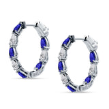 Pear Teardrop Blue Sapphire CZ Huggie Hoop Earring 925 Sterling Silver Wholesale