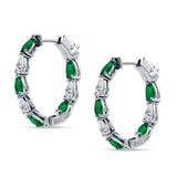 Pear Teardrop Green Emerald CZ Huggie Hoop Earring 925 Sterling Silver Wholesale