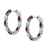 Pear Teardrop Ruby CZ Huggie Hoop Earring 925 Sterling Silver Wholesale