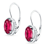 Oval Solitaire Drop Dangle Leverback Earring Ruby CZ 925 Sterling Silver Wholesale