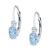 Oval Drop Dangle Charm Leverback Earring Aquamarine CZ 925 Sterling Silver