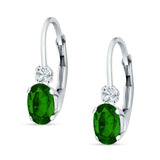Oval Drop Dangle Charm Leverback Earring Green Emerald CZ 925 Sterling Silver
