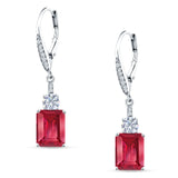 Emerald Cut Oblong Drop Dangle Leverback Earring Ruby CZ 925 Sterling Silver