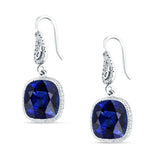 Cushion Drop Dangle Pear Fishhook Earring Blue Sapphire CZ 925 Sterling Silver Wholesale