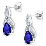 Pear Teardrop Infinity Stud Earring Blue Sapphire CZ 925 Sterling Silver Wholesale