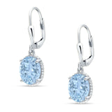Oval Drop Dangle Leverback Earring Aquamarine CZ Solid 925 Sterling Silver Wholesale