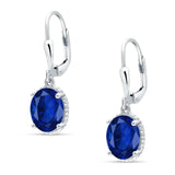 Oval Drop Dangle Leverback Earring Blue Sapphire CZ Solid 925 Sterling Silver Wholesale