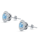 Round Halo Stud Earring Aquamarine CZ 925 Sterling Silver